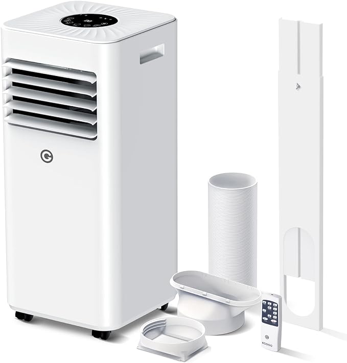 Air Conditioning Unit Portable Air Conditioner 9000 BTU 4-in-1 Dehumidifier, Cooling Fan with 2 Speeds, Digital Display & Remote Control, Window Kit