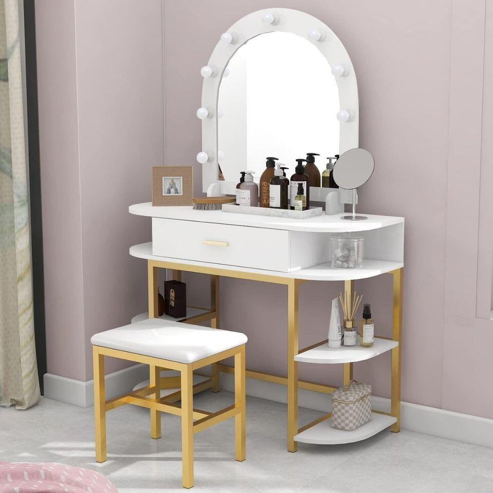 Vanity Table Set with Lighted Mirror Vanity Desk Makeup Vanity Mirror with Lights Dressing Table