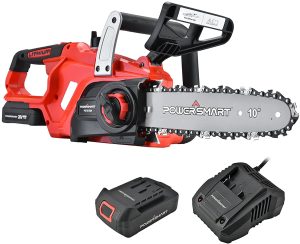 PowerSmart electric chainsaw 20V battery powered, cordless chain saw with 10 inch chain and rod
