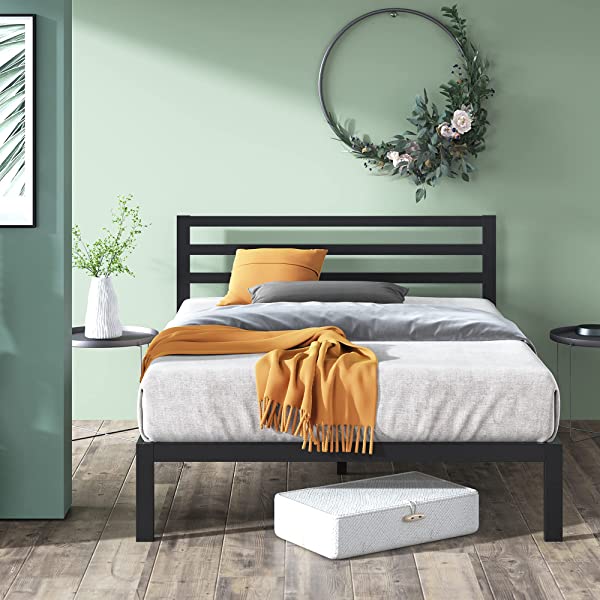 ZINUS Mia Metal Platform Bed Frame / Wood Slat Support / No Box Spring Needed / Easy Assembly, Black, Full Standard Full Black