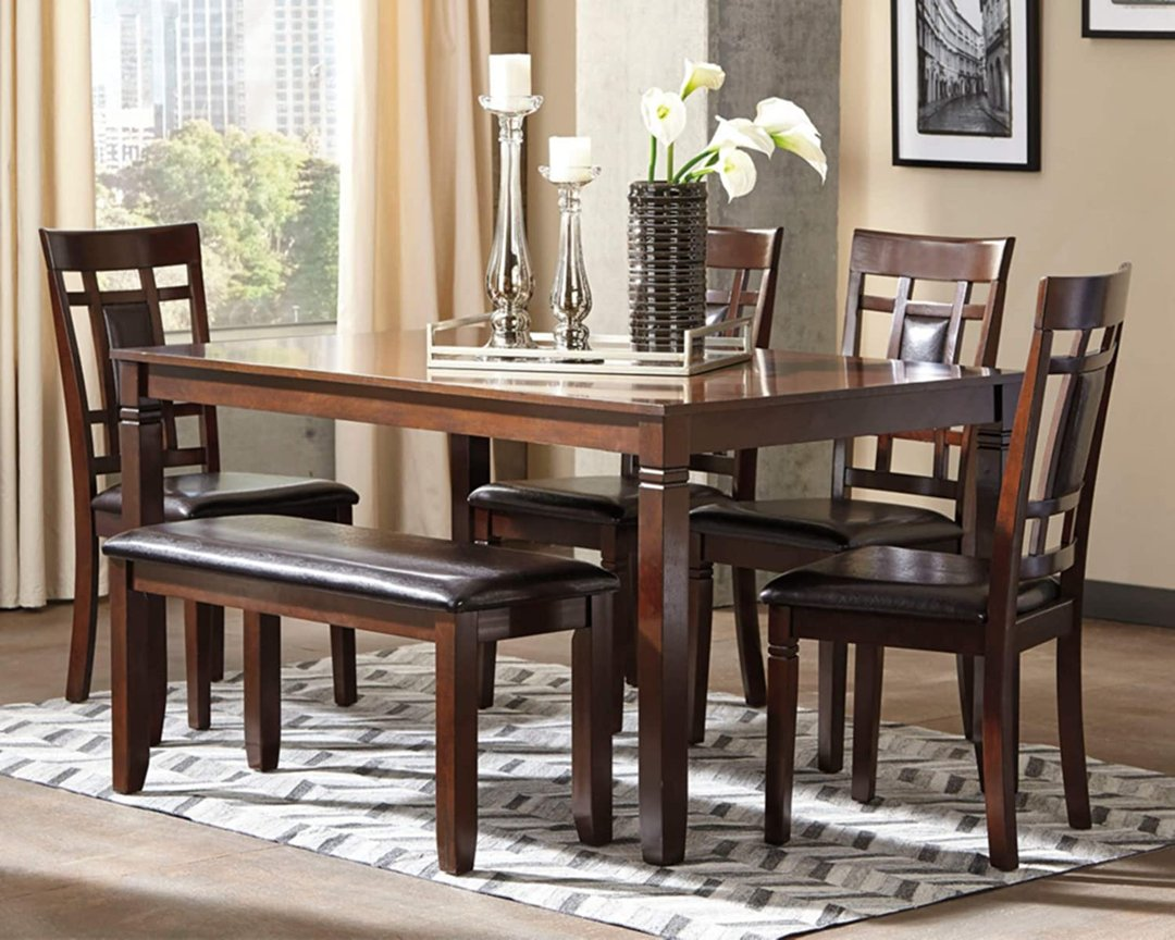 Signature Design by Ashley Bennox Dining Room Set, Includes Table, 4 Chairs & Bench