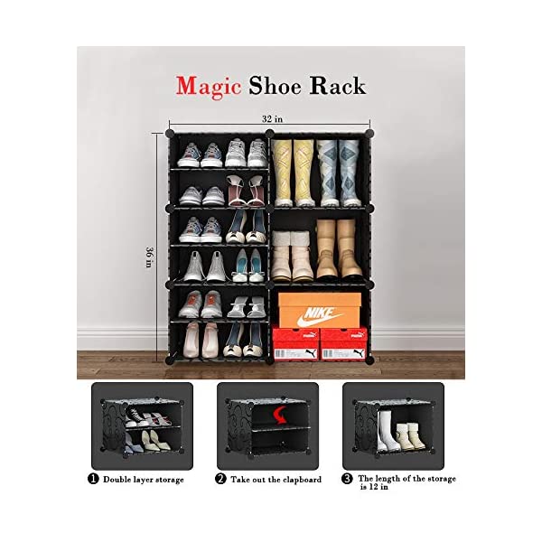 C.G Life 6-Tiers Stackable 24-30 pairs Freestanding Shoe Storage Cabinets with Adjustable Shelving,Black Shoe Shelf Organizer for Bedroom, Closet, Entryway, Dorm Room,Garage,Shoe Rack have 6 cubes