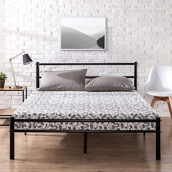 Zinus Geraldine 12 inch White Metal Platform Bed Frame with Headboard and Footboard / Premium Steel Slat Support / Mattress Foundation, Full White Full Bed Frame