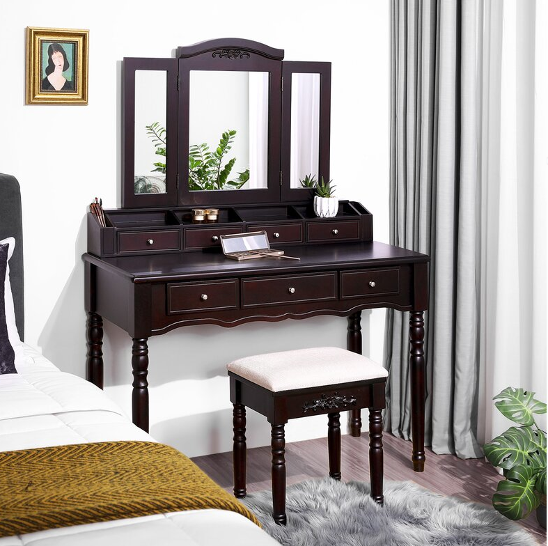 Soares Vanity Set with Stool and Mirror