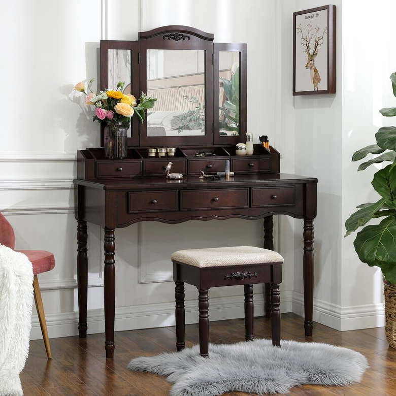 Soares Vanity Set with Stool and Mirror