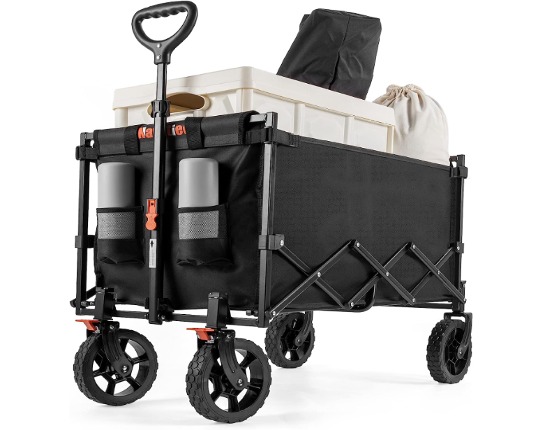 Foldable Practical Folding Four Wheel Vehicle Heavy Duty Foldable ATV Large Capacity Foldable Grocery Cart For Camping Garden Outdoor Fishing Black