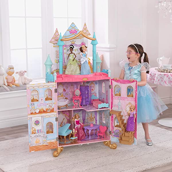 Princess Dance & Dream Wooden Dollhouse, Over 4-Feet Tall with Sounds, Spinning Dance Floor and 20 Play Pieces, Gift for Ages 3+ , Pink
