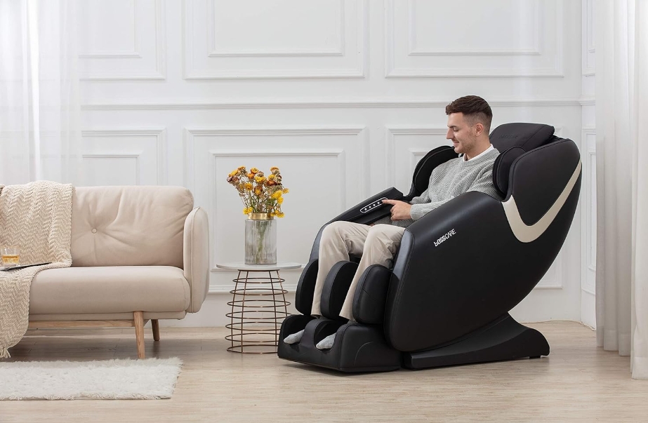 MASSAGE CHAIR RECLINER WITH ZERO GRAVITY AIRBAG MASSAGE BLUETOOTH SPEAKER FOOT ROLLER BLACK.