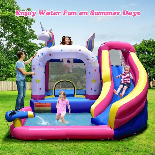 Double Water Slide with Climbing Wall 6.5x13x11 FT Inflatable Double Water Slide